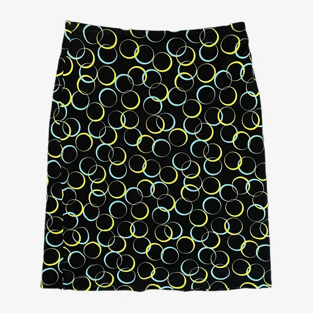 Vintage Y2K New York & Co. Black mesh stretchy geometric print mini skirt mod S